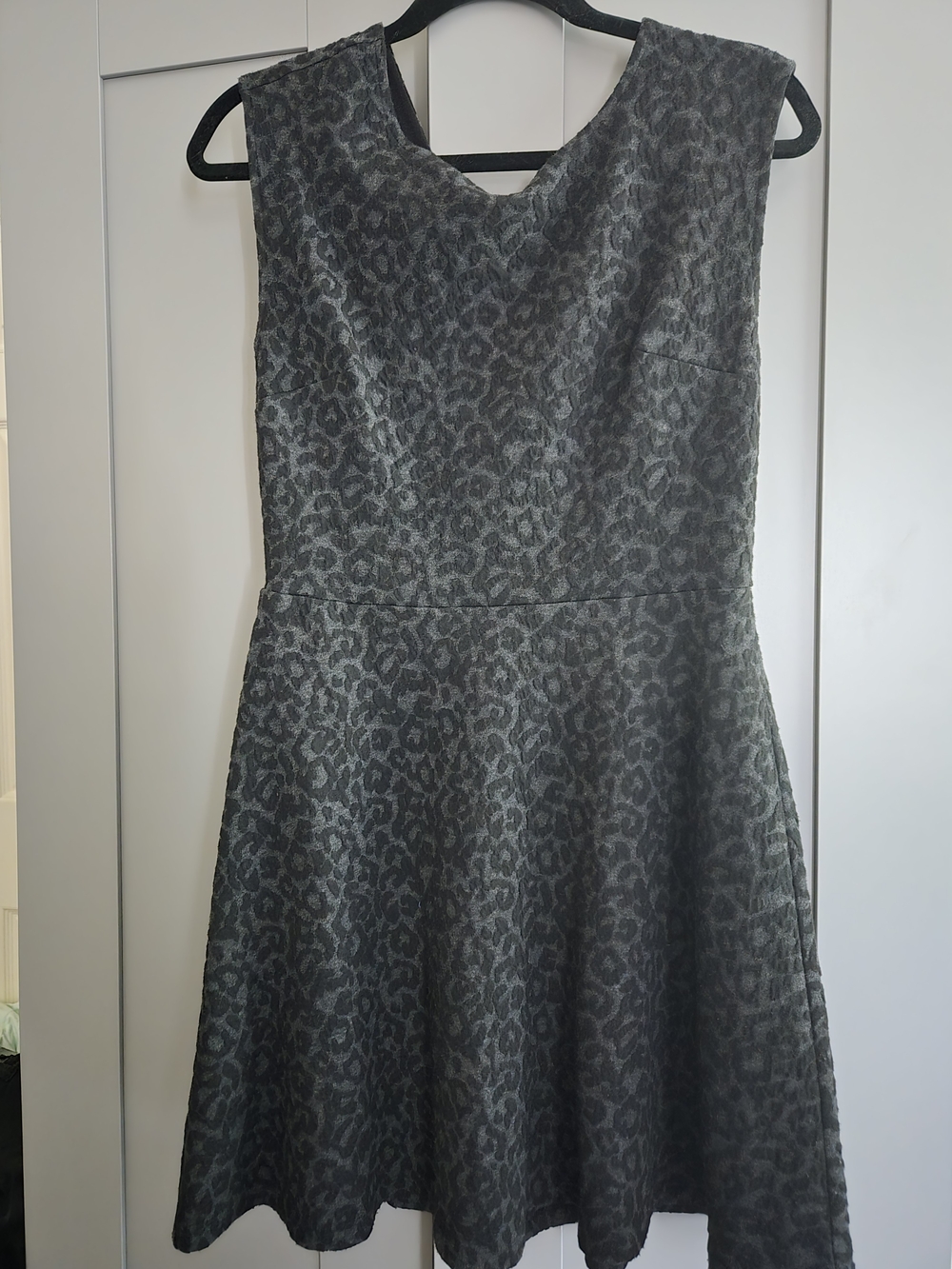 LOFT Dark Gray Leopard Jacquard Sleeveless Fit & Flare Dress
